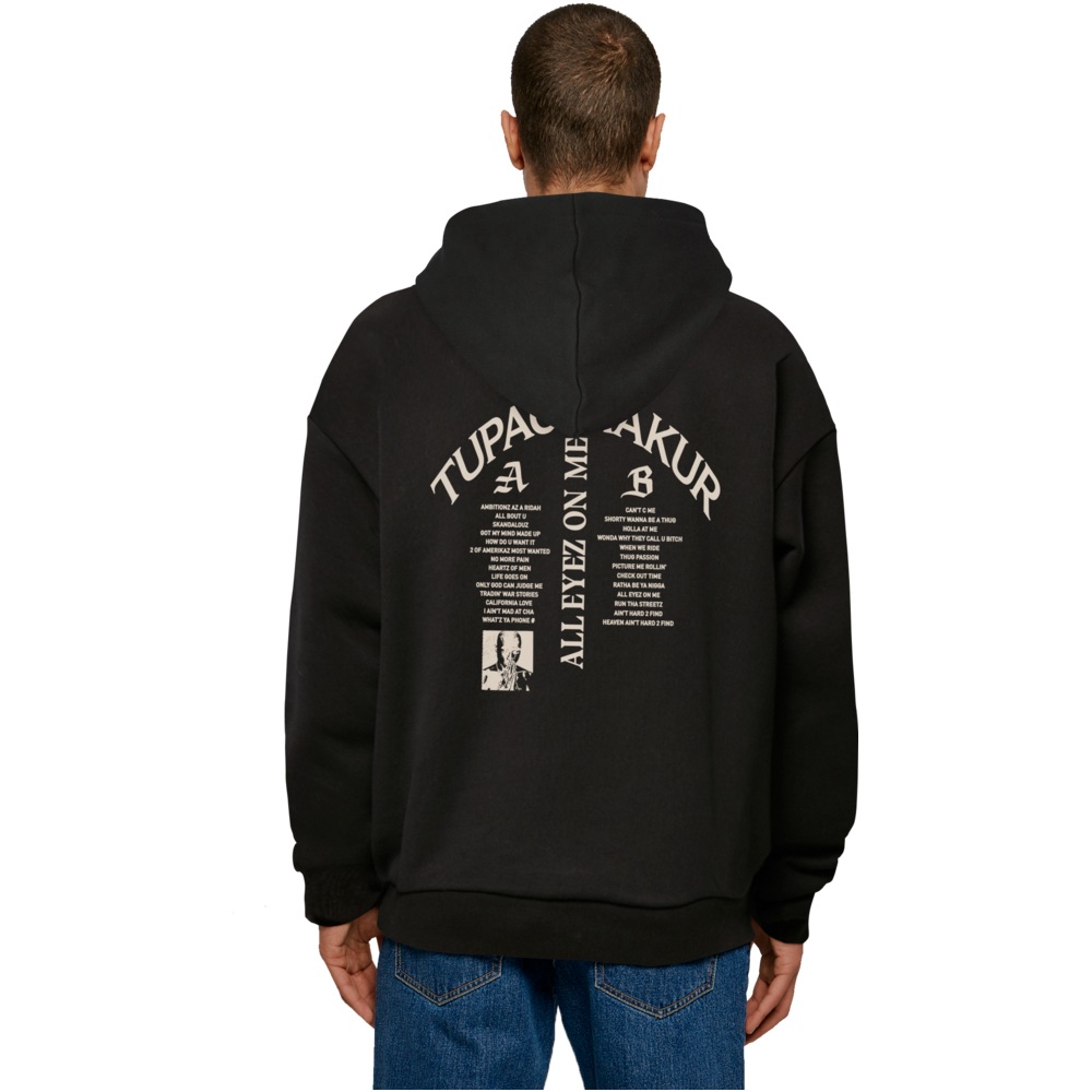 Mister Tee Tupac - All Eyez on me Tracklist Ultra Heavy Oversize Hoodie - Black